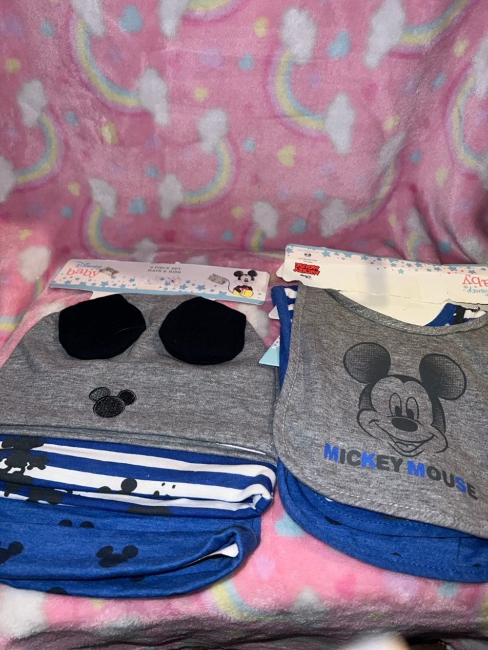 Disney Mickey Mouse Baby Bib & Outfit Set - Gray, Blue, Black